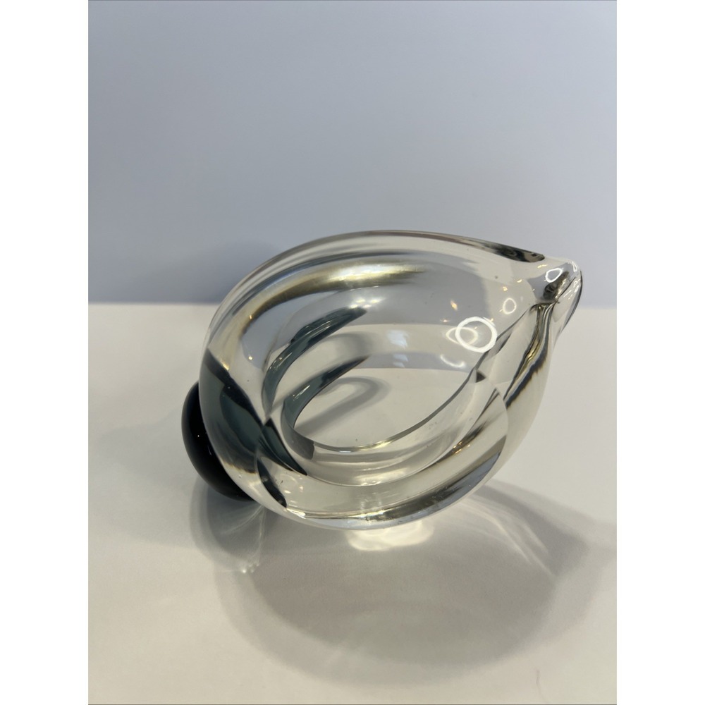 Swan Hand Blown Art Glass Jewelry Dish Smoky Blue Murano Style Trinket Bowl Vtg - Picture 5 of 12